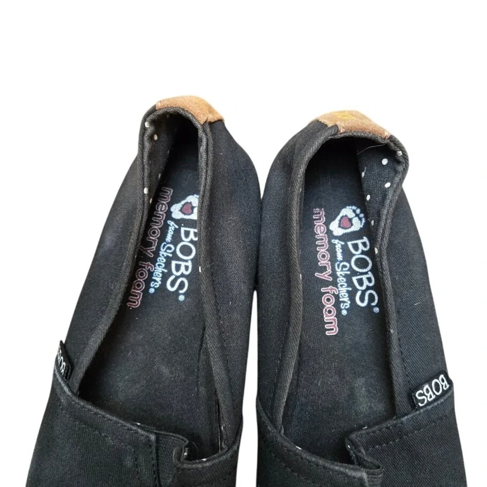 BOBS from Skechers‎ Espadrille Slip On Flats Casual Shoes Black Sz 8